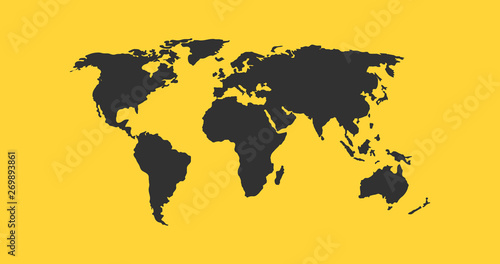 World Map vector illustration isolated on yellow background.