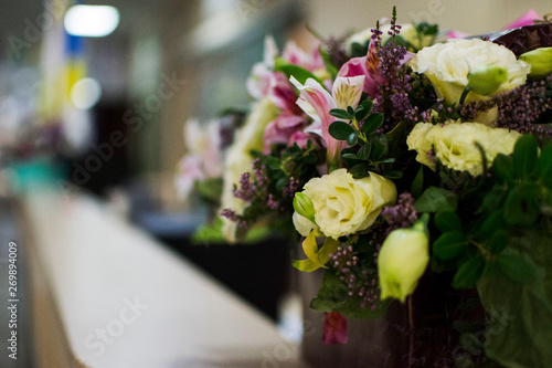 Reception desk with flowers