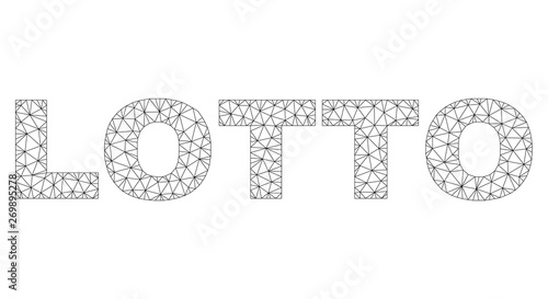 Mesh vector LOTTO text. Abstract lines and points form LOTTO black carcass symbols. Linear frame 2D polygonal mesh in vector format.