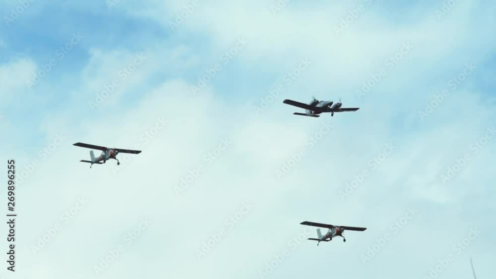 Fleet of polish air armed force aircrafts at a airshow in Warsaw, wide shot Fleet of polish air armed force aircrafts at a airshow in Warsaw, wide shot