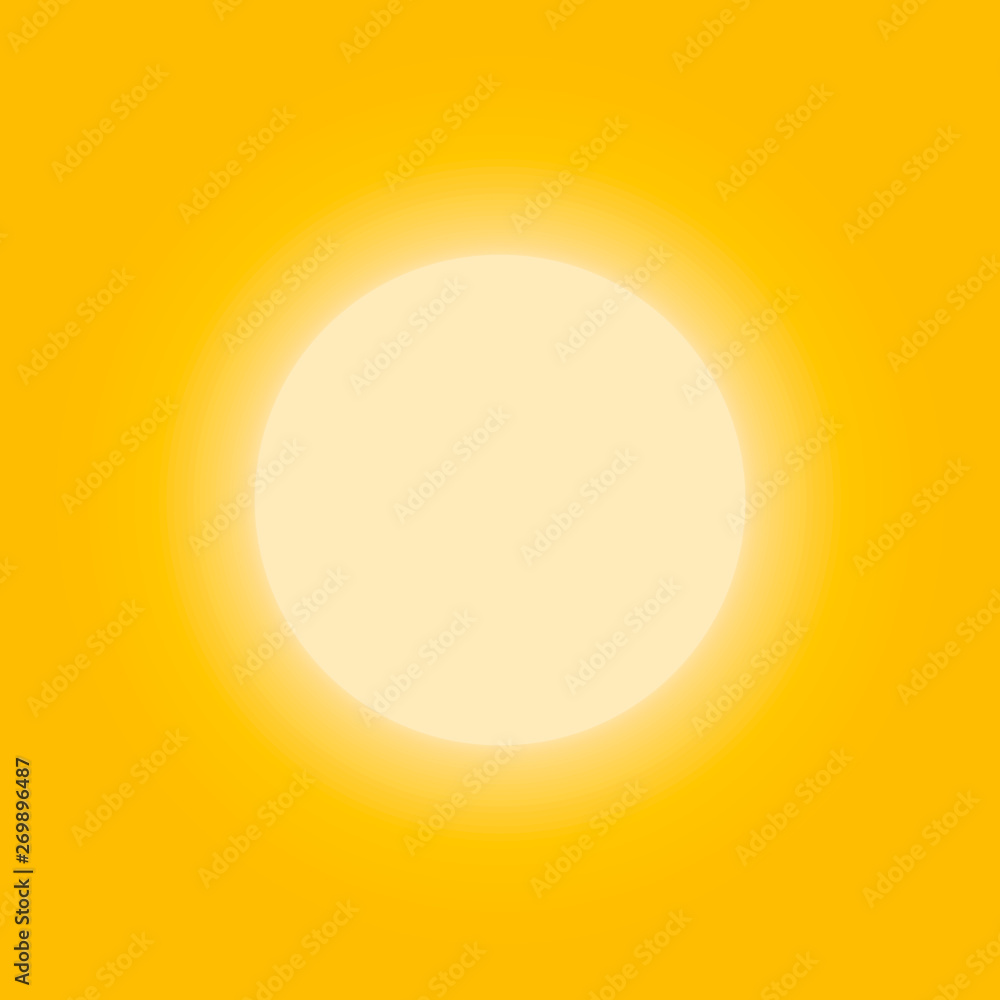 Summer icon. Sunny bright circle shape, sun shine brightly, flat simple logo template. Modern tourism emblem idea. Concept banner design, vector illustration on white background.