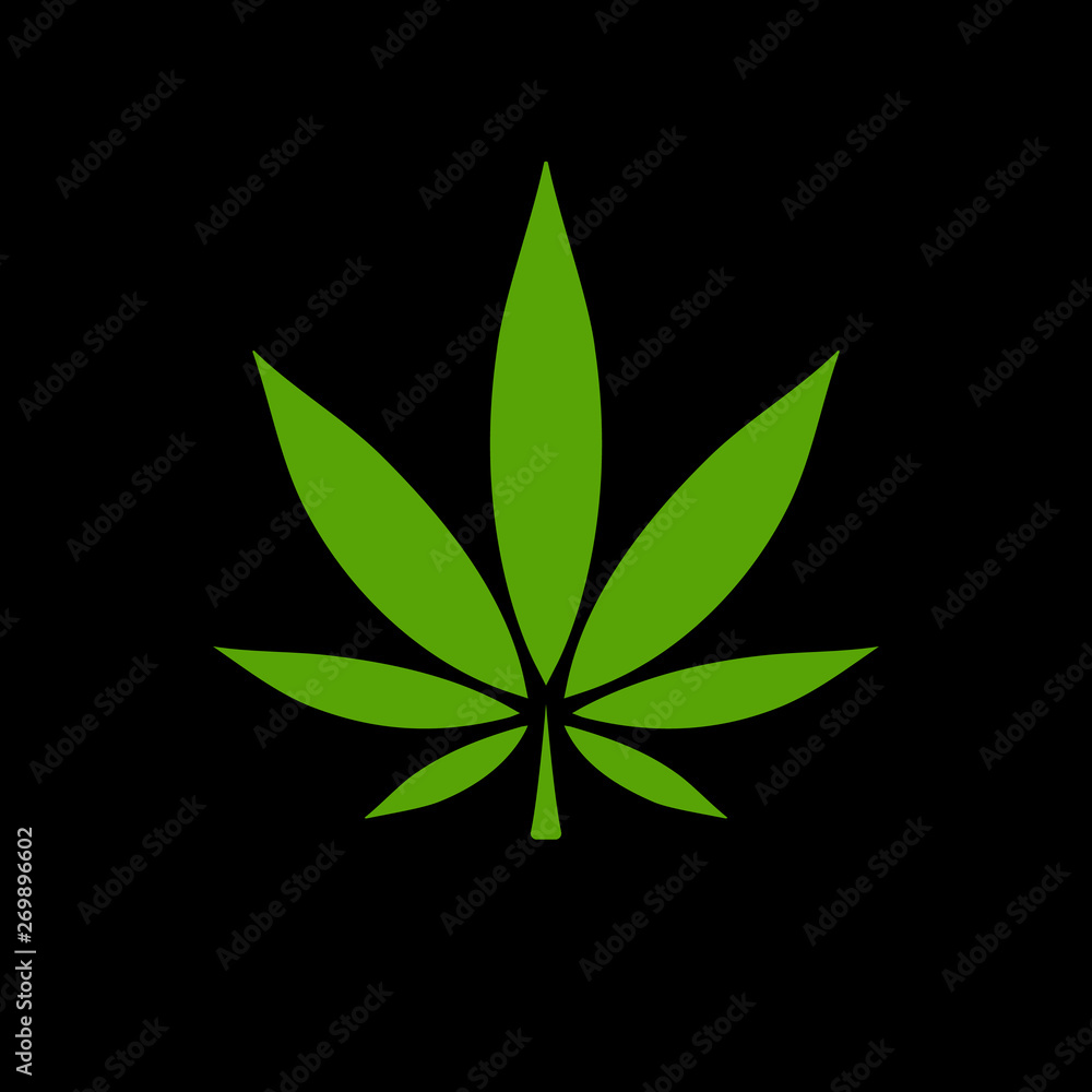 Cannabis icon. Green hemp leaf, ganja symbol, marijuana sign. Isolated simple flat logo template. Concept design for medicine. Isolated vector emblem.