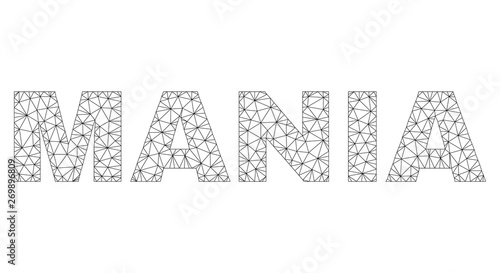 Mesh vector MANIA text. Abstract lines and points form MANIA black carcass symbols. Linear carcass 2D polygonal mesh in eps vector format.