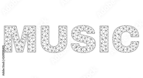 Mesh vector MUSIC text. Abstract lines and points are organized into MUSIC black carcass symbols. Wire carcass flat triangular mesh in vector EPS format.