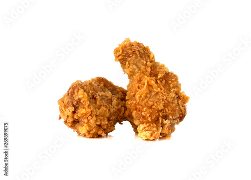 Fried wings on a white background. Deep-fried chicken wings close-up.