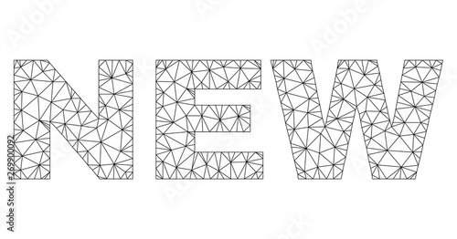Mesh vector NEW text. Abstract lines and points are organized into NEW black carcass symbols. Wire carcass flat triangular mesh in vector format.