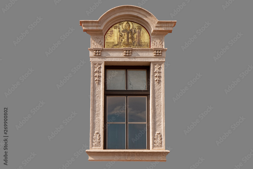 Isolated – antique window with ornaments on a gray background. Isolated – antique window with ornaments on a gray background.