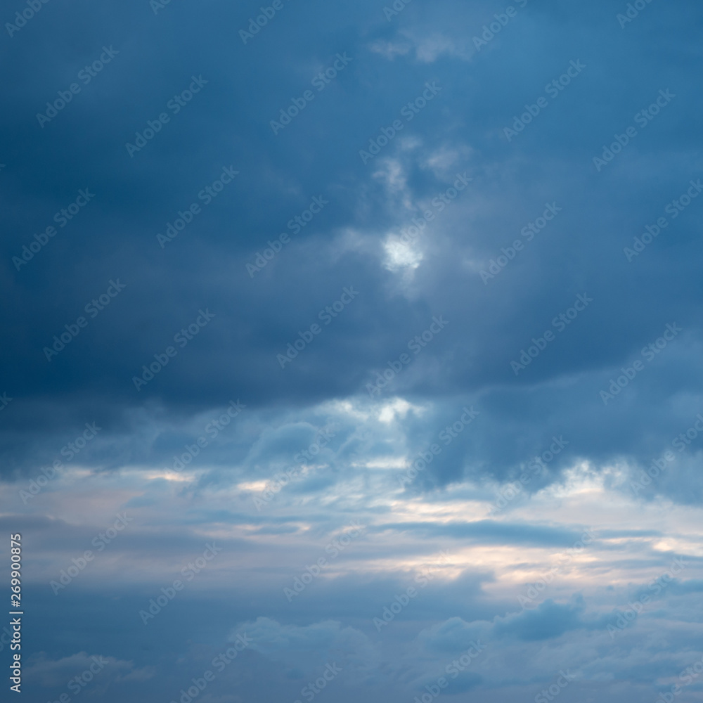 Beautiful Blue Sky with Dramatic Clouds. Nature Spectacles
