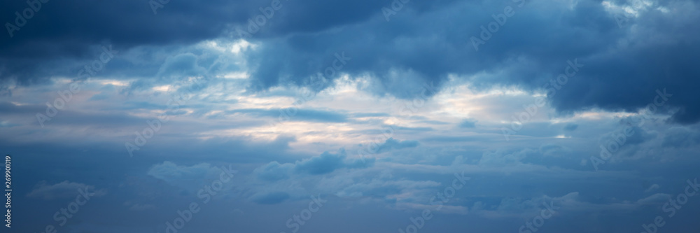 Beautiful Blue Sky with Dramatic Clouds. Nature Spectacles