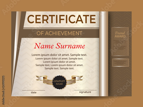 Certificate of achievement or diploma. Award winner. Reward sport. Winning the competition. Vector illustration.
