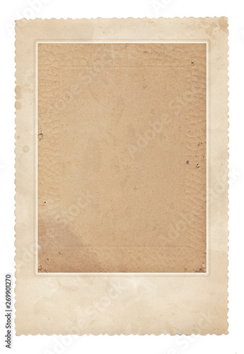 Old photo frame. Vintage paper. Retro card. Isolated on white
