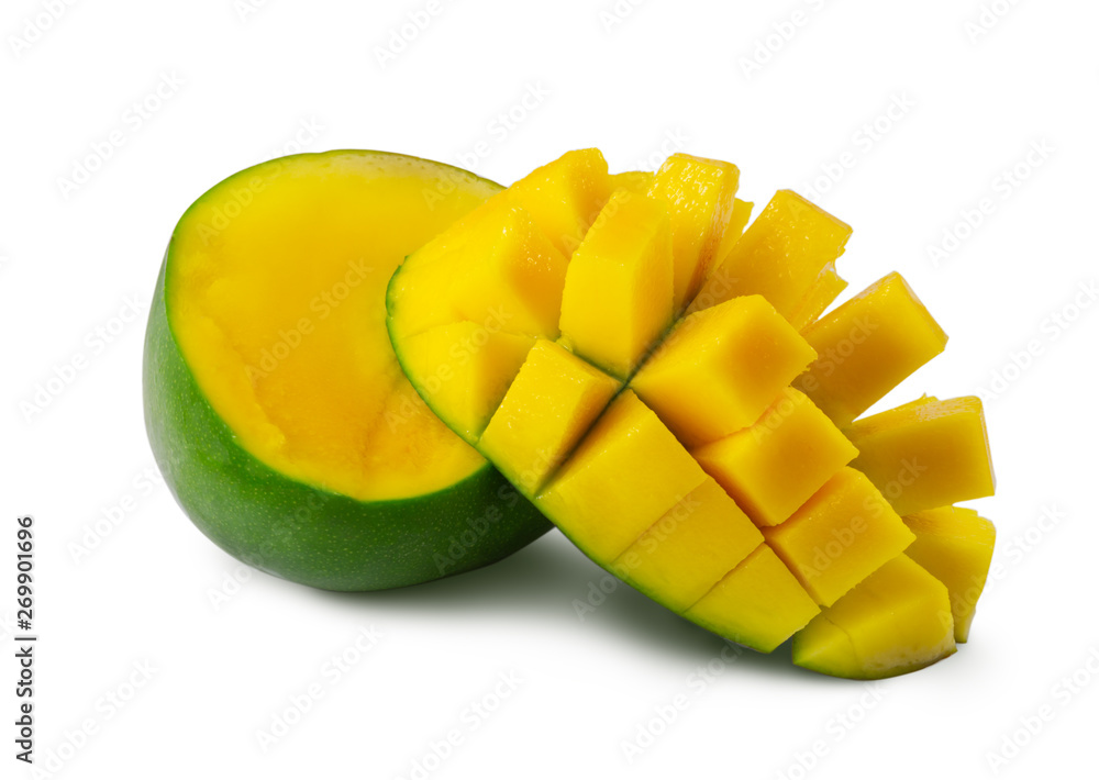 cut mango isolated on white background