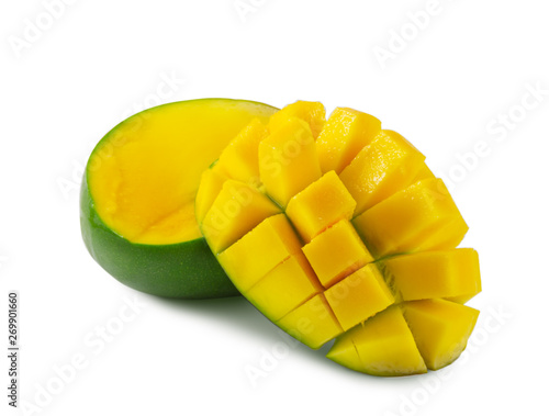 cut mango isolated on white background