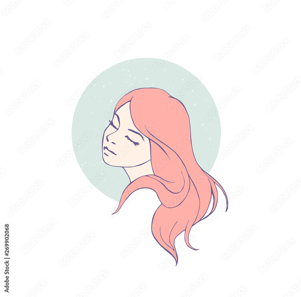 Girl with long hair hand drawn illustration print design Girl with long hair hand drawn illustration print design
