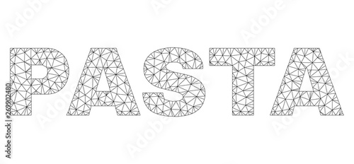 Mesh vector PASTA text label. Abstract lines and dots form PASTA black carcass symbols. Wire carcass 2D polygonal mesh in vector EPS format.
