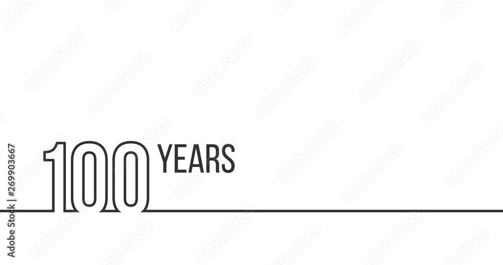 100 years anniversary or birthday. Linear outline graphics. Can be used for printing materials, brouchures, covers, reports. Vector illustration isolated on white background. - obrazy, fototapety, plakaty 