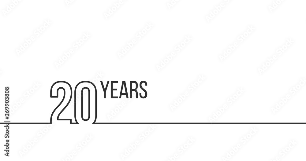 Fototapeta premium 20 years anniversary or birthday. Linear outline graphics. Can be used for printing materials, brouchures, covers, reports. Vector illustration isolated on white background.