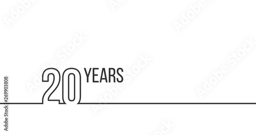 20 years anniversary or birthday. Linear outline graphics. Can be used for printing materials, brouchures, covers, reports. Vector illustration isolated on white background.