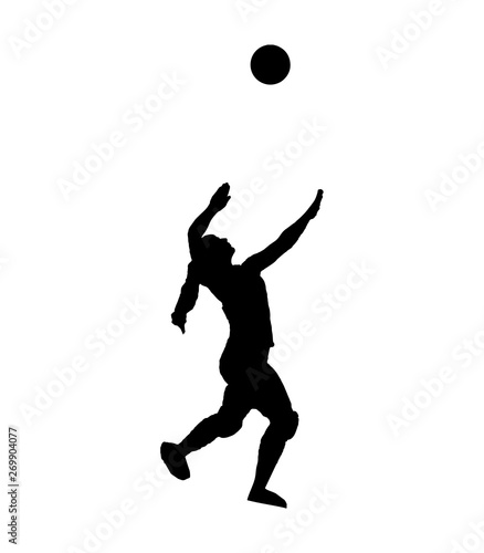 silhouette of a volleyball player with ball on white background