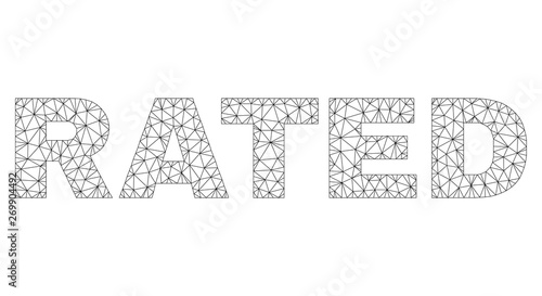 Mesh vector RATED text label. Abstract lines and small circles form RATED black carcass symbols. Linear carcass flat polygonal mesh in vector EPS format.