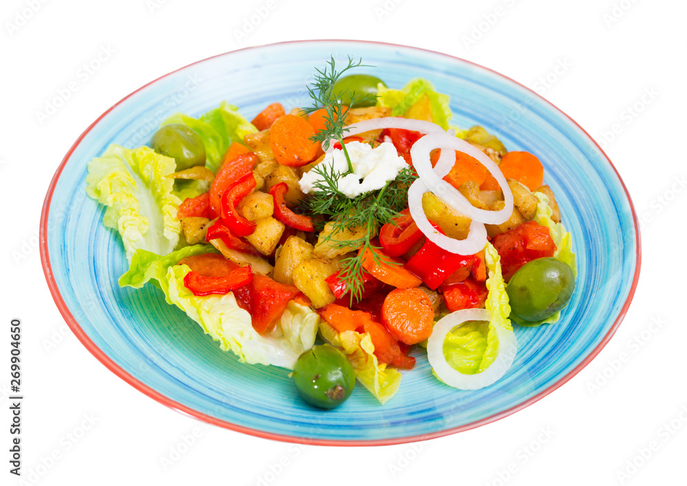 Warm salad with baked vegetables