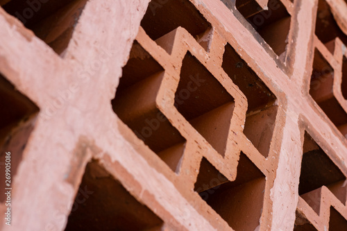 close-up on red clay bricks cast