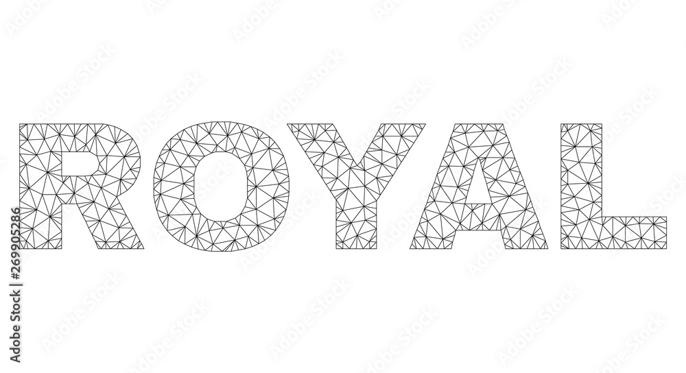 Mesh vector ROYAL text. Abstract lines and dots form ROYAL black carcass symbols. Wire carcass 2D triangular mesh in eps vector format.