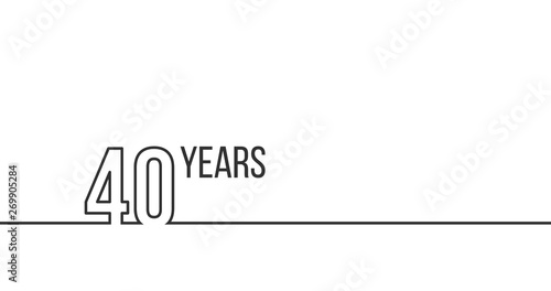 40 years anniversary or birthday. Linear outline graphics. Can be used for printing materials, brouchures, covers, reports. Vector illustration isolated on white background.