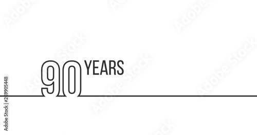 90 years anniversary or birthday. Linear outline graphics. Can be used for printing materials, brouchures, covers, reports. Vector illustration isolated on white background.