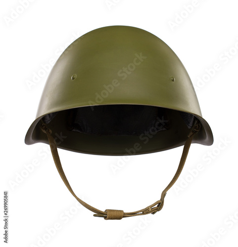 Military helmet on a white