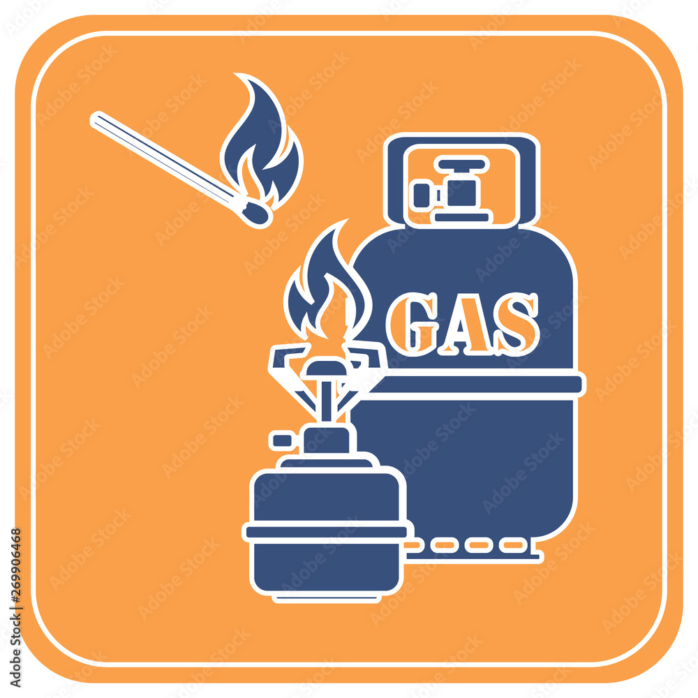 Obraz premium Camping stove with gas bottle icon vector