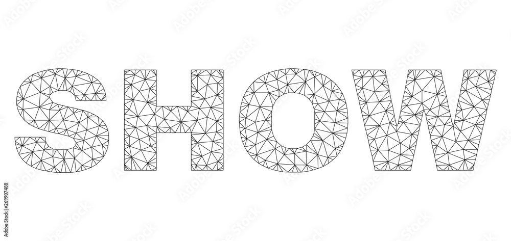 Mesh vector SHOW text. Abstract lines and spheric points are organized into SHOW black carcass symbols. Linear frame flat polygonal mesh in vector format. Mesh vector SHOW text. Abstract lines and spheric points are organized into SHOW black carcass symbols. Linear frame flat polygonal mesh in vector format.