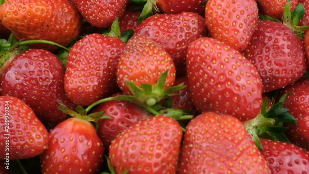 Sweet ripe strawberries berries fruit background close-up macro video clip Sweet ripe strawberries berries fruit background close-up macro video clip