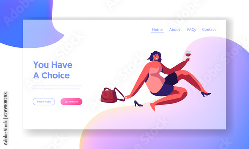 Drunk Woman in Funny Mood Sitting on Floor with Wine Glass