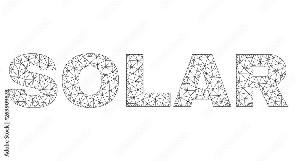 Mesh vector SOLAR text label. Abstract lines and circle dots form SOLAR black carcass symbols. Wire carcass 2D polygonal mesh in vector EPS format. Mesh vector SOLAR text label. Abstract lines and circle dots form SOLAR black carcass symbols. Wire carcass 2D polygonal mesh in vector EPS format.