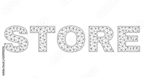 Mesh vector STORE text. Abstract lines and dots are organized into STORE black carcass symbols. Wire carcass 2D triangular mesh in vector EPS format.