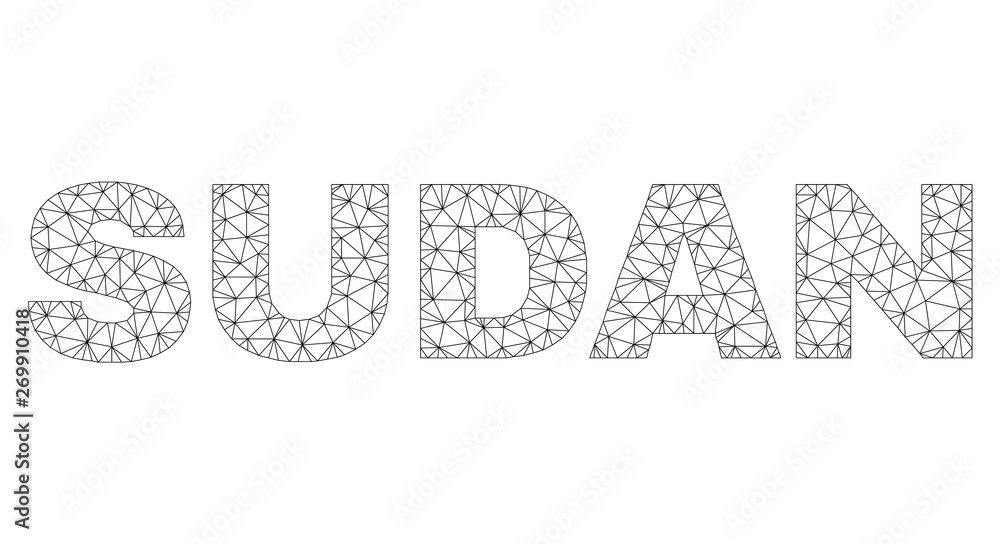 Mesh vector SUDAN text. Abstract lines and circle dots are organized into SUDAN black carcass symbols. Wire carcass flat polygonal mesh in vector EPS format. Mesh vector SUDAN text. Abstract lines and circle dots are organized into SUDAN black carcass symbols. Wire carcass flat polygonal mesh in vector EPS format.