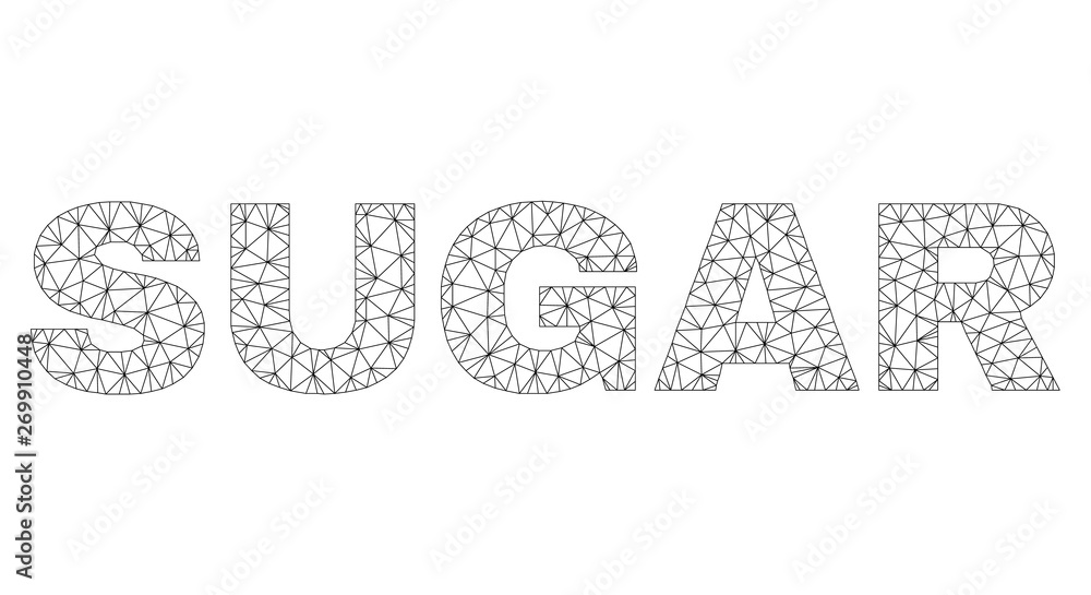 Mesh vector SUGAR text. Abstract lines and spheric points are organized into SUGAR black carcass symbols. Wire carcass flat polygonal mesh in vector format. Mesh vector SUGAR text. Abstract lines and spheric points are organized into SUGAR black carcass symbols. Wire carcass flat polygonal mesh in vector format.