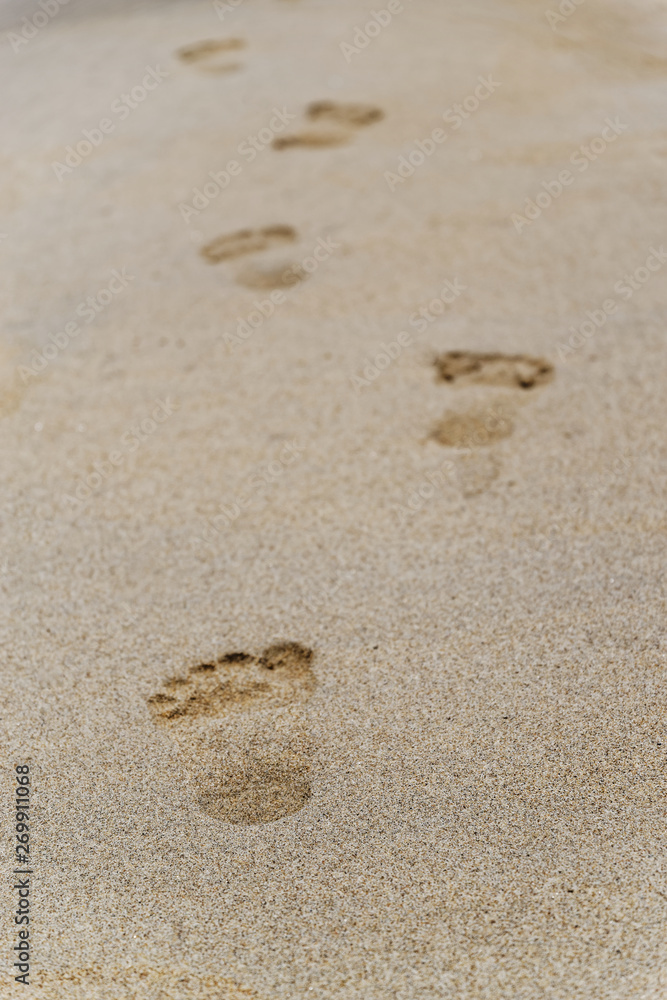 Beach scene of footprints in a sand Beach scene of footprints in a sand
