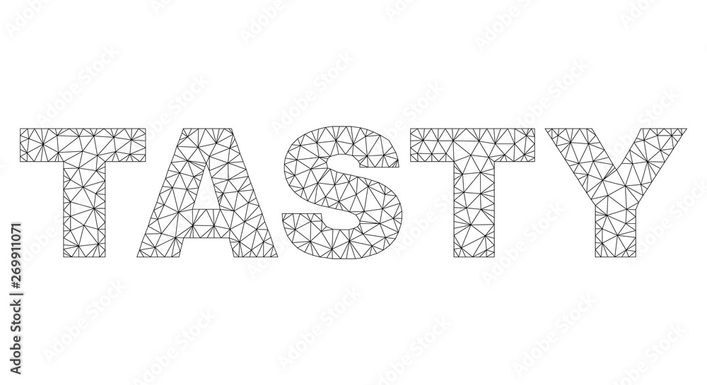 Mesh vector TASTY text label. Abstract lines and small circles are organized into TASTY black carcass symbols. Linear carcass flat polygonal mesh in eps vector format. Mesh vector TASTY text label. Abstract lines and small circles are organized into TASTY black carcass symbols. Linear carcass flat polygonal mesh in eps vector format.