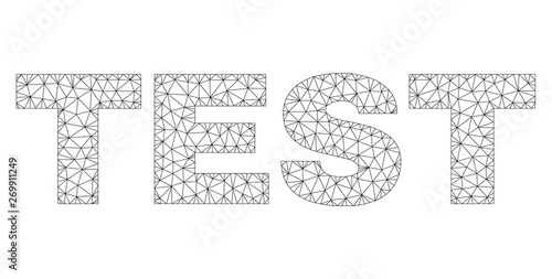 Mesh vector TEST text. Abstract lines and circle dots form TEST black carcass symbols. Wire carcass 2D triangular mesh in vector EPS format.