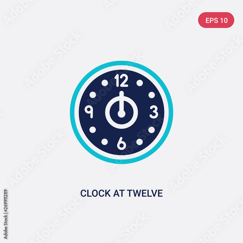 two color clock at twelve o'clock vector icon from airport terminal concept. isolated blue clock at twelve o'clock vector sign symbol can be use for web, mobile and logo. eps 10