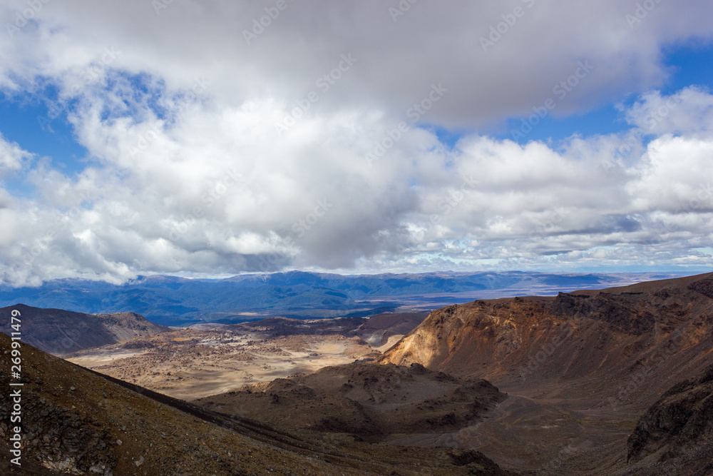 beautiful view over the Tongariro National Park on the Tangariiro Alpine Corssing path, New Zealand