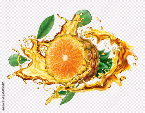 Mixed of pineapple and orange in juice splashes