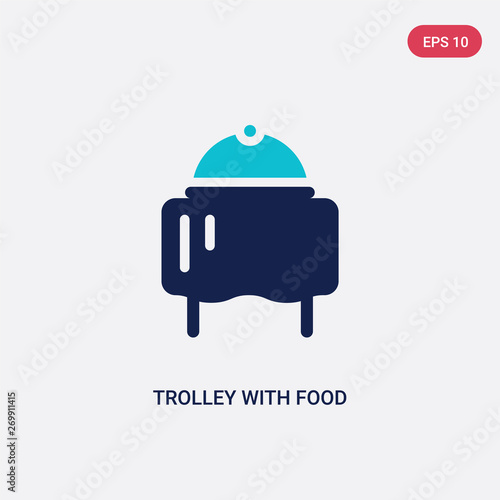 two color trolley with food vector icon from airport terminal concept. isolated blue trolley with food vector sign symbol can be use for web, mobile and logo. eps 10