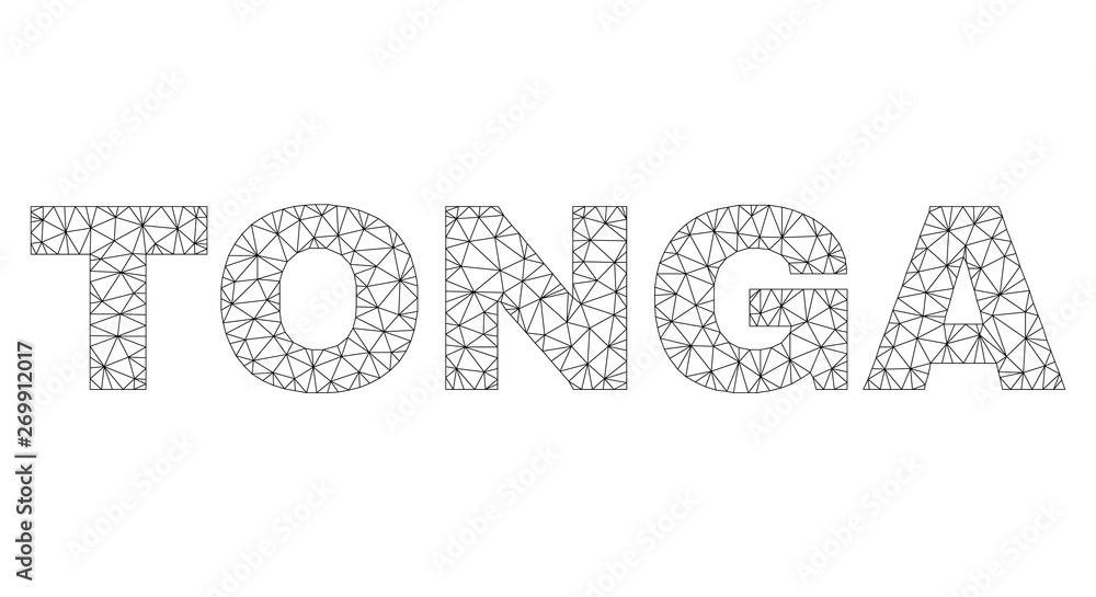 Mesh vector TONGA text label. Abstract lines and circle dots are organized into TONGA black carcass symbols. Linear carcass 2D triangular mesh in vector EPS format. Mesh vector TONGA text label. Abstract lines and circle dots are organized into TONGA black carcass symbols. Linear carcass 2D triangular mesh in vector EPS format.