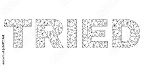 Mesh vector TRIED text. Abstract lines and dots form TRIED black carcass symbols. Linear frame flat polygonal mesh in vector EPS format.