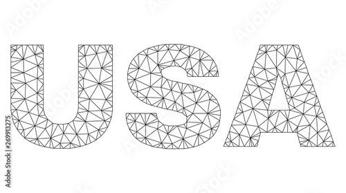 Mesh vector USA text. Abstract lines and dots are organized into USA black carcass symbols. Linear carcass flat polygonal mesh in vector EPS format.