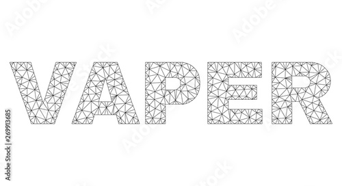 Mesh vector VAPER text. Abstract lines and circle dots form VAPER black carcass symbols. Wire carcass 2D triangular mesh in vector EPS format.