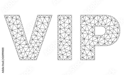 Mesh vector VIP text. Abstract lines and points are organized into VIP black carcass symbols. Linear carcass 2D polygonal network in vector format.